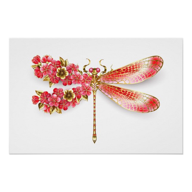 Flower dragonfly with jewellery sakura poster (Front)