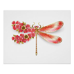 Flower dragonfly with jewellery sakura poster