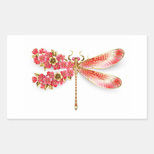 Flower dragonfly with jewellery sakura rectangular sticker