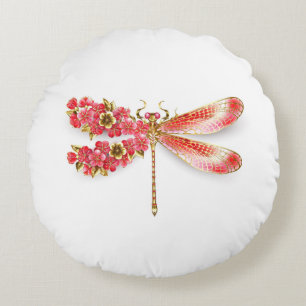 Flower dragonfly with jewellery sakura round cushion