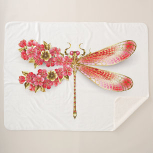 Flower dragonfly with jewellery sakura sherpa blanket