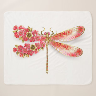 Flower dragonfly with jewellery sakura sherpa blanket