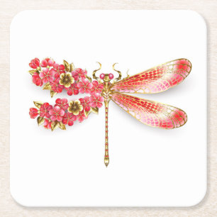 Flower dragonfly with jewellery sakura square paper coaster