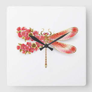 Flower dragonfly with jewellery sakura square wall clock