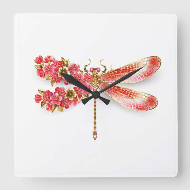 Flower dragonfly with jewellery sakura square wall clock (Front)