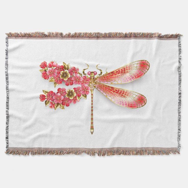 Flower dragonfly with jewellery sakura throw blanket (Front)
