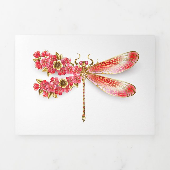 Flower dragonfly with jewellery sakura Tri-Fold announcement (Cover)
