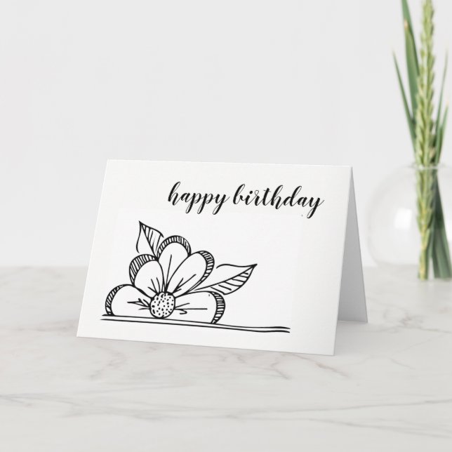 Flower Drawing - Birthday Card - Blank Inside (Front)