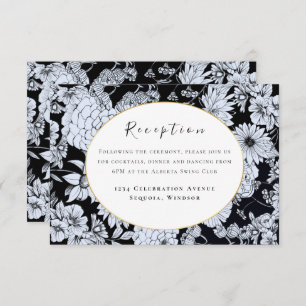 Flower drawing, black and white flowers enclosure card