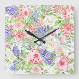 Flower Drawing Easy Square Wall Clock