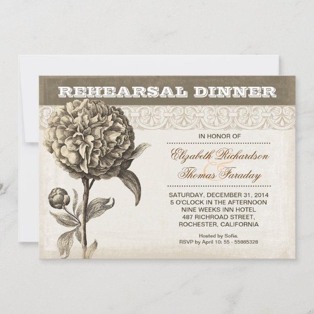 flower drawing rehearsal dinner invite (Front)