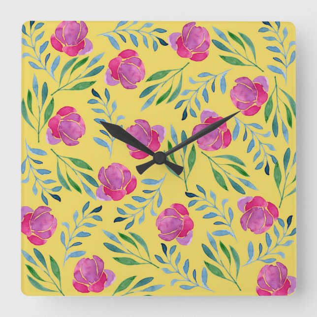 Flower Drawings Easy Square Wall Clock (Front)