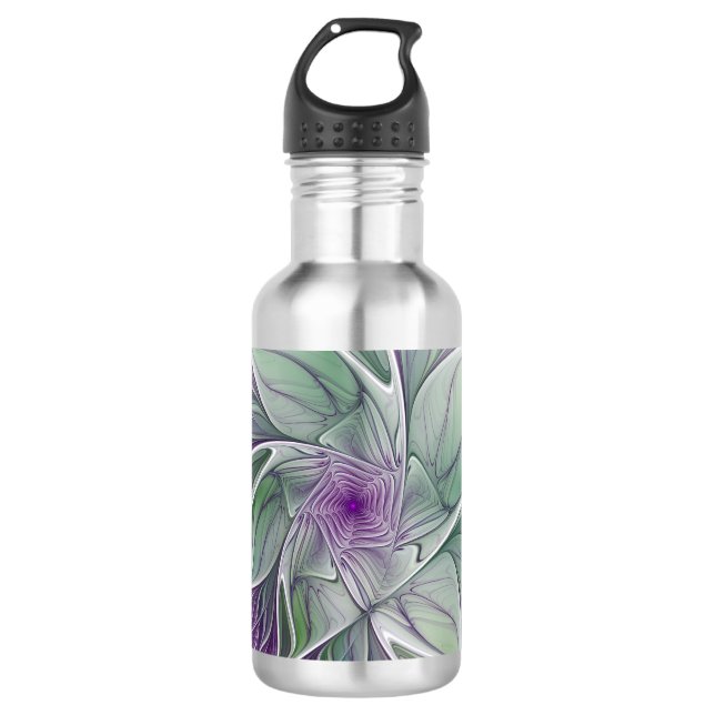 Flower Dream, Abstract Purple Green Fractal Art 532 Ml Water Bottle (Front)