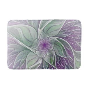Flower Dream, Abstract Purple Green Fractal Art Bath Mat