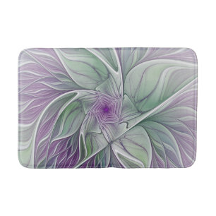 Flower Dream, Abstract Purple Green Fractal Art Bath Mat