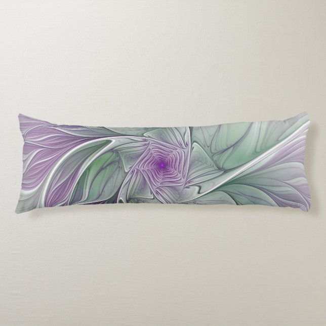 Flower Dream, Abstract Purple Green Fractal Art Body Cushion (Front)
