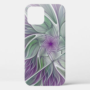 Flower Dream, Abstract Purple Green Fractal Art iPhone 12 Case
