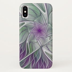 Flower Dream, Abstract Purple Green Fractal Art iPhone X Case