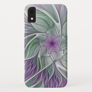 Flower Dream, Abstract Purple Green Fractal Art iPhone XR Case