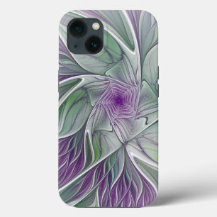 Flower Dream, Abstract Purple Green Fractal Art iPhone 13 Case