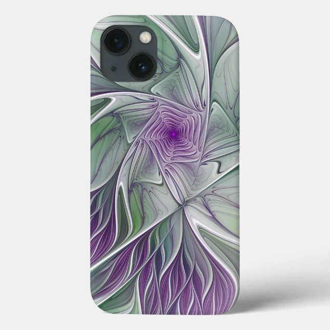 Flower Dream, Abstract Purple Green Fractal Art Case-Mate iPhone Case (Back)
