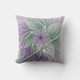 Flower Dream, Abstract Purple Green Fractal Art Cushion