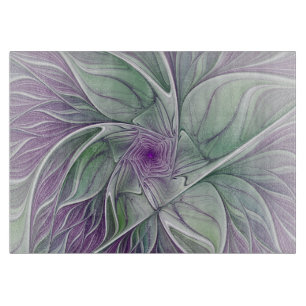 Flower Dream, Abstract Purple Green Fractal Art Cutting Board