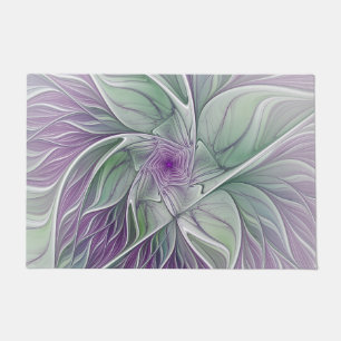 Flower Dream, Abstract Purple Green Fractal Art Doormat