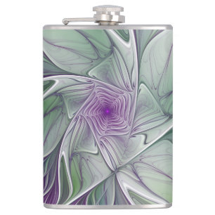 Flower Dream, Abstract Purple Green Fractal Art Hip Flask