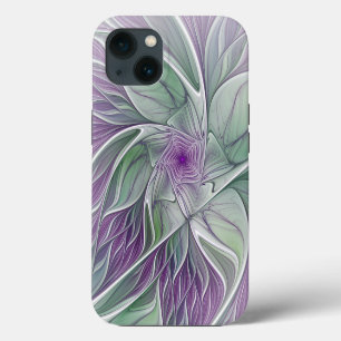 Flower Dream, Abstract Purple Green Fractal Art iPhone 13 Case