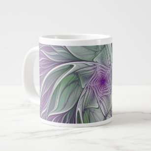 Flower Dream, Abstract Purple Green Fractal Art Large Coffee Mug