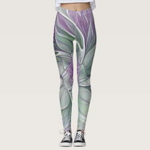 Flower Dream, Abstract Purple Green Fractal Art Leggings