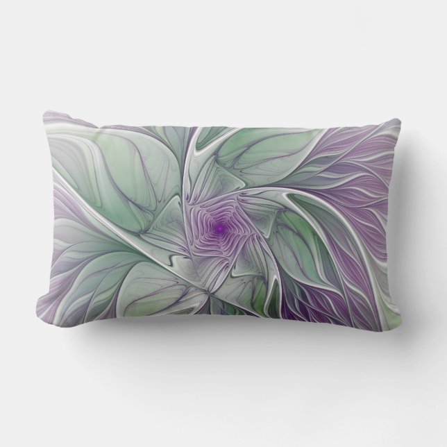 Flower Dream, Abstract Purple Green Fractal Art Lumbar Cushion (Front)