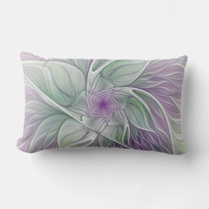 Flower Dream, Abstract Purple Green Fractal Art Lumbar Cushion