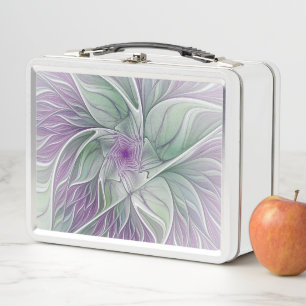 Flower Dream, Abstract Purple Green Fractal Art Metal Lunch Box