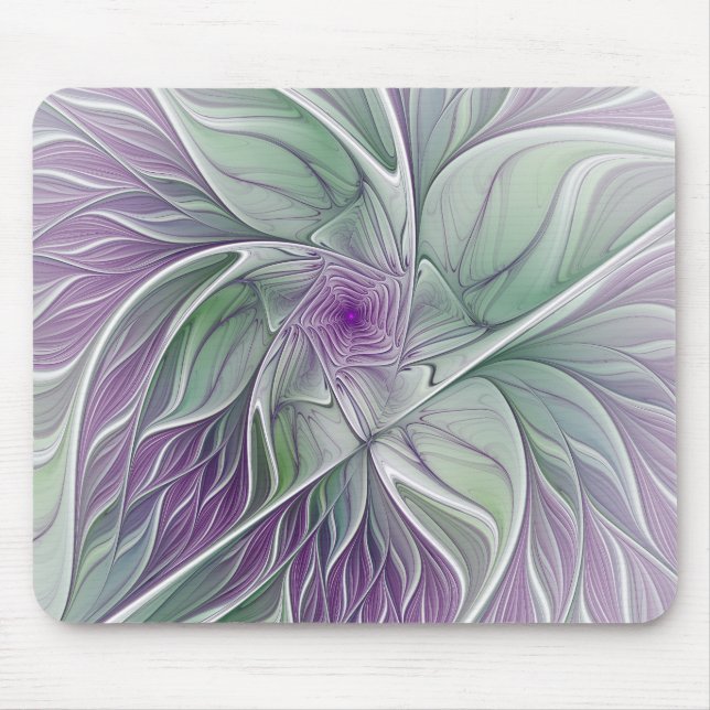 Flower Dream, Abstract Purple Green Fractal Art Mouse Pad (Front)