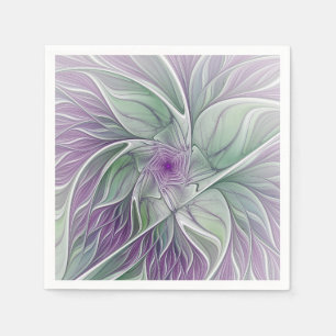 Flower Dream, Abstract Purple Green Fractal Art Napkin
