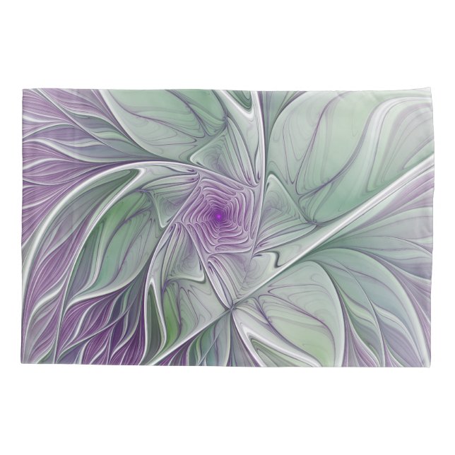 Flower Dream, Abstract Purple Green Fractal Art Pillowcase (Back)