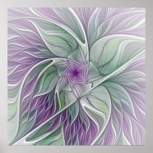 Flower Dream, Abstract Purple Green Fractal Art Poster