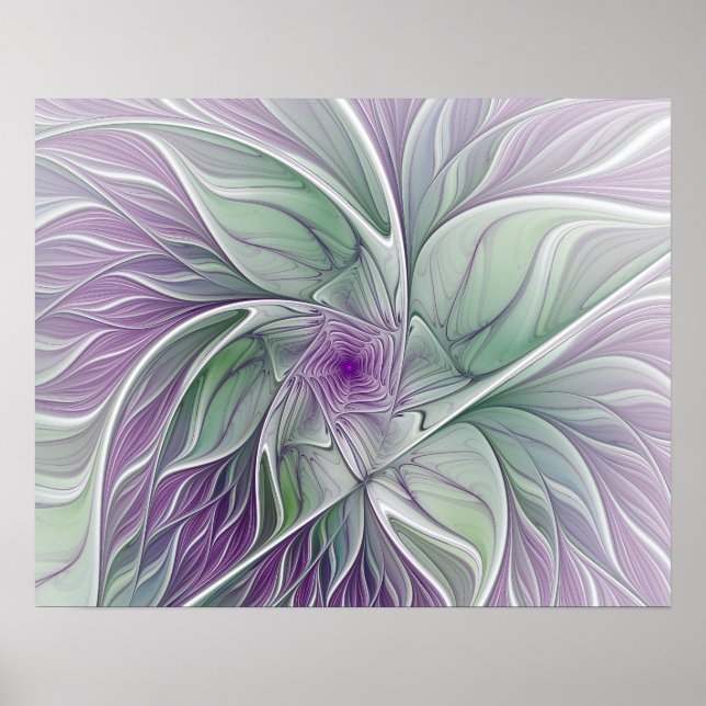 Flower Dream, Abstract Purple Green Fractal Art Poster (Front)