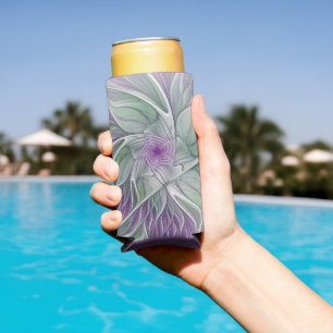Flower Dream, Abstract Purple Green Fractal Art Seltzer Can Cooler