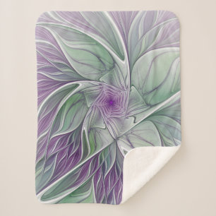 Flower Dream, Abstract Purple Green Fractal Art Sherpa Blanket