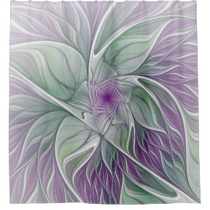 Flower Dream, Abstract Purple Green Fractal Art Shower Curtain