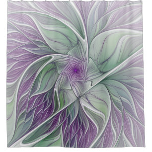 Flower Dream, Abstract Purple Green Fractal Art Shower Curtain