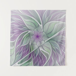 Flower Dream, Abstract Purple Green Fractal Art Tapestry