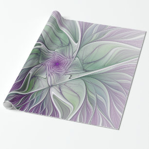 Flower Dream, Abstract Purple Green Fractal Art Wrapping Paper