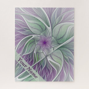 Flower Dream, Abstract Purple Green Fractal Name Jigsaw Puzzle