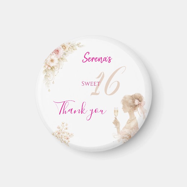 Flower Dreamy Soft Sweet 16 Birthday Button Magnet (Front)