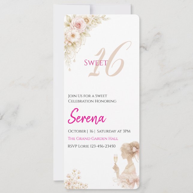 Flower Dreamy Soft Sweet 16 Birthday Note Card (Front)