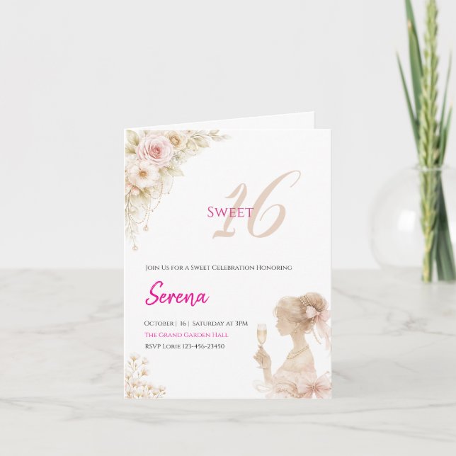 Flower Dreamy Soft Sweet 16 Birthday Note Card (Front)